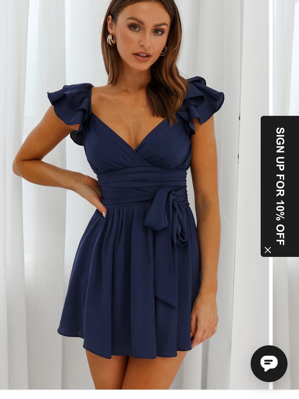 Selfie Leslie size small Lola navy blue ruffle sleeve dress